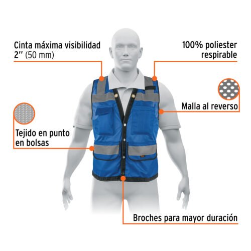 103988 - Chaleco seguridad reforzado azul con bolsas, EG, EXPERT