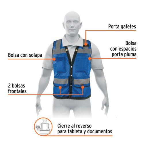 103988 - Chaleco seguridad reforzado azul con bolsas, EG, EXPERT