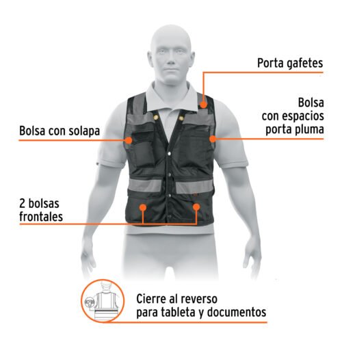 103991.2 103991 - Chaleco seguridad reforzado negro con bolsas, EG, EXPERT