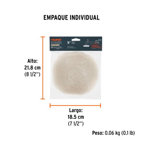 104000 - Borla p/pulir de lana de 5" hook and loop, TRUPER