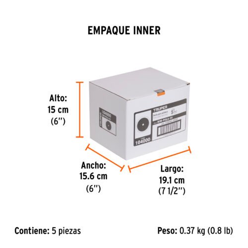 104000 - Borla p/pulir de lana de 5" hook and loop, TRUPER