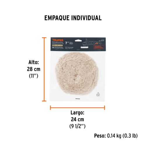 104003 - Borla p/pulir de lana trenzada de 7" hook and loop, TRUPER