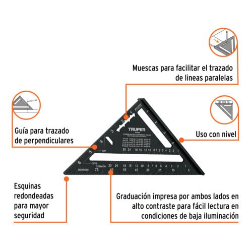 104023 - Escuadra 7" de aluminio color negro, p/muros de yeso, Truper