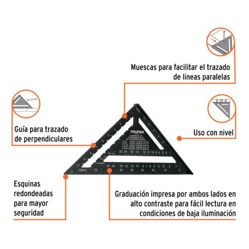 104024 - Escuadra 12" de aluminio color negro, p/muros de yeso,TRUPER