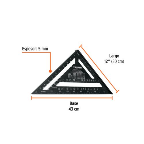104024 - Escuadra 12" de aluminio color negro, p/muros de yeso,TRUPER