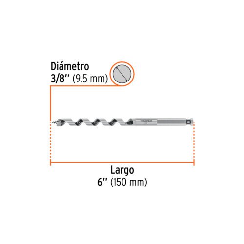 104059.2 104059 - Broca auger tipo berbiquí 3/8" X 6", TRUPER