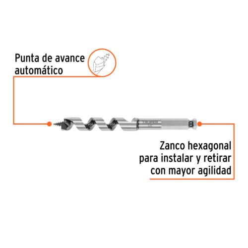 104061 - Broca auger tipo berbiquí 5/8" X 6", TRUPER