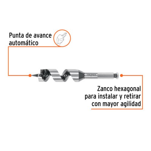 104064 - Broca auger tipo berbiquí 1" X 6", TRUPER