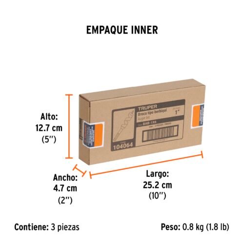 104064 - Broca auger tipo berbiquí 1" X 6", TRUPER