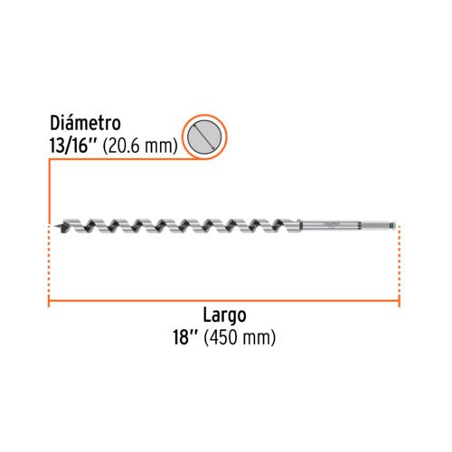 104071 - Broca auger tipo berbiquí 13/16" X 18", TRUPER