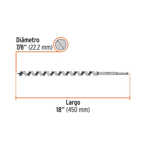 104072 - Broca auger tipo berbiquí 7/8" X 18", TRUPER