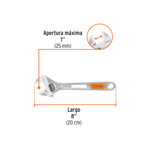 15509 - Llave ajustable (perico) 6" cromada mango de PVC, Truper