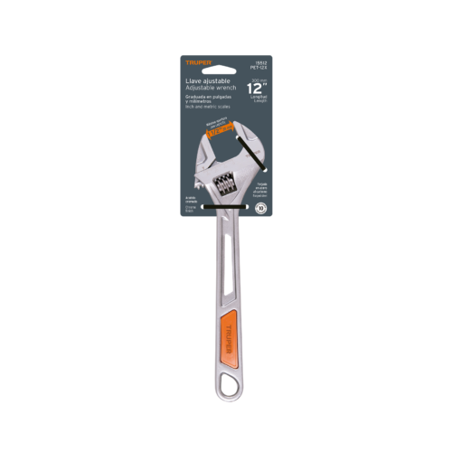 15512 - Llave ajustable (perico) 12" cromada mango de PVC, Truper