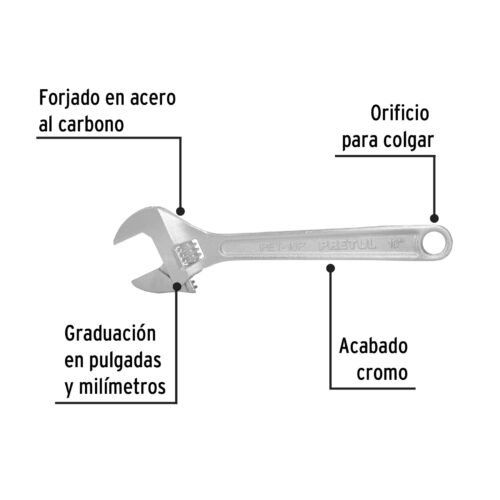 21816 - Llave ajustable (perico) 10" cromada, Pretul