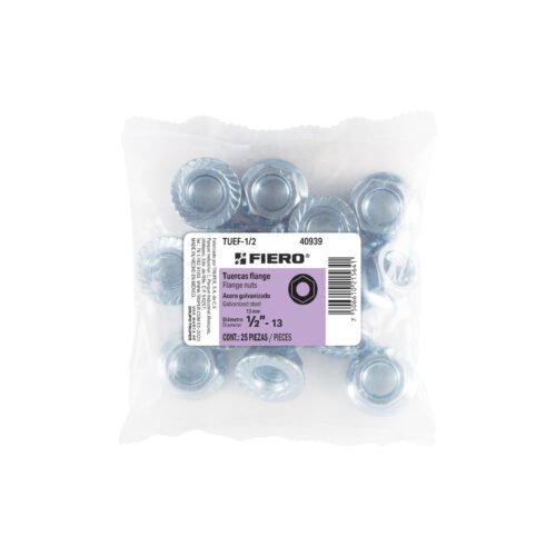 40939 - Bolsa con 25 tuercas flange, 1/2", acero galvanizado, FIERO