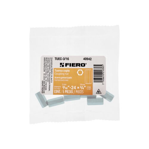 40942 - Bolsa con 5 tuercas cople, 3/16" acero galvanizado , FIERO
