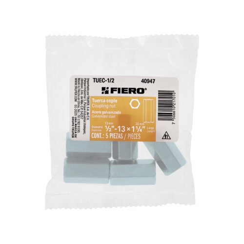 409472 40947 - Bolsa con 5 tuercas cople, 1/2" acero galvanizado , FIERO