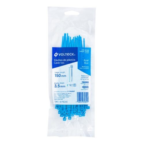 410154 41015 - Bolsa con 50 cinchos plásticos 40 lb, 150 x 3.5 mm, azules