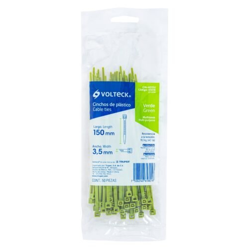 410164 41016 - Bolsa con 50 cinchos plásticos 40 lb, 150 x 3.5 mm, verdes