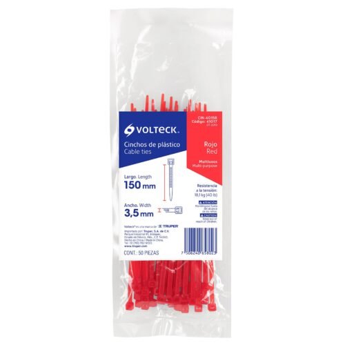 41017 - Bolsa con 50 cinchos plásticos 40 lb, 150 x 3.5 mm, rojos
