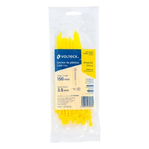 410184 41018 - Bolsa con 50 cinchos plásticos 40 lb, 150x3.5 mm, amarillos