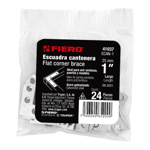 410373 41037 - Bolsa c/24 escuadras planas cantoneras 1" x 1", FIERO