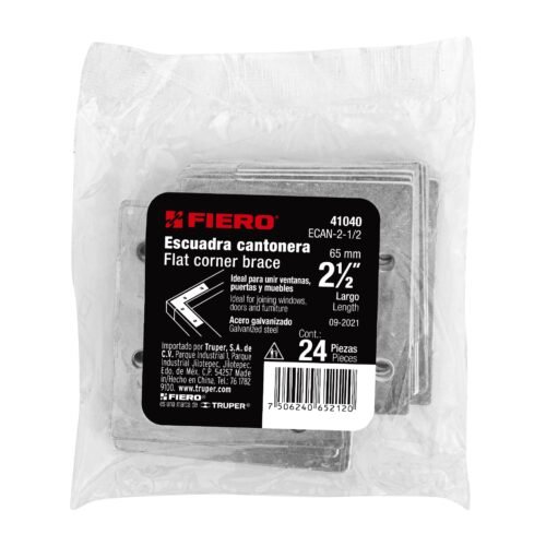 410403 41040 - Bolsa c/24 escuadras planas cantoneras 2-1/2"x2-1/2", FIERO