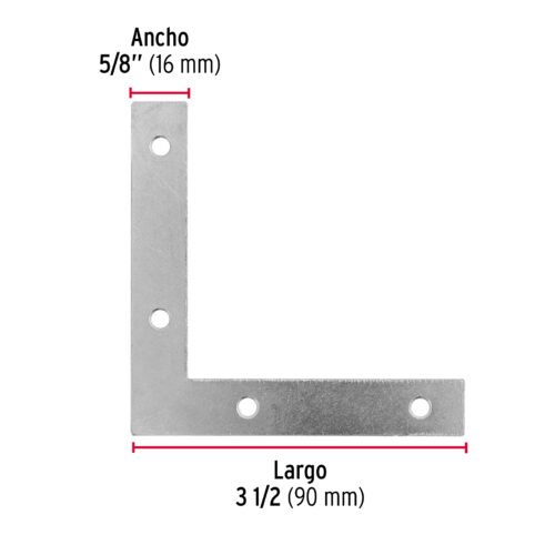 410422 41042 - Bolsa c/24 escuadras planas cantoneras 3-1/2"x3-1/2", FIERO