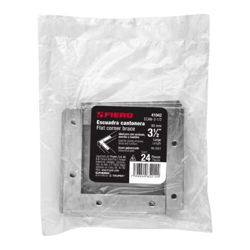 410423 41042 - Bolsa c/24 escuadras planas cantoneras 3-1/2"x3-1/2", FIERO