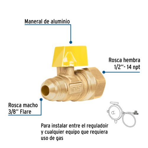 410601 41060 - Válvula de control de latón para gas, 5/16" x 1/2", Foset