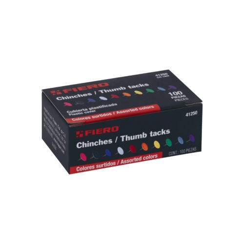 41250 - Caja con 100 chinches en 10 colores surtidos, FIERO
