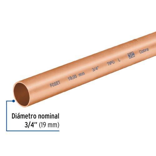 41272 - Tubo rígido de cobre 3/4" tipo "L", 3m, 1.9kg, FOSET