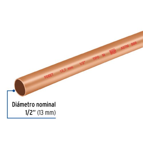 41274 - Tubo rígido de cobre 1/2" tipo "M", 3m, 0.9kg, FOSET
