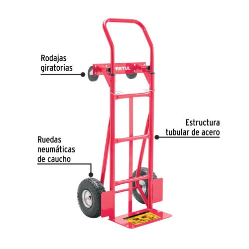 42710 - Diablo de carga de 385 kg, de plataforma, ruedas neumáticas