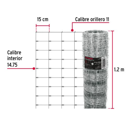 42860 - Rollo malla borreguera, 1.2m x 50m acero galvanizado, 26kg