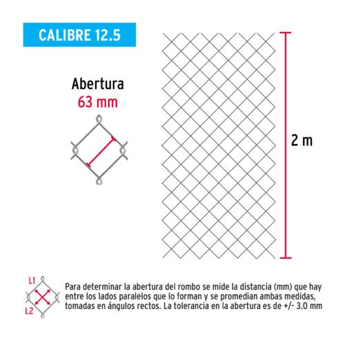 42956 - Rollo malla ciclónica cal.12.5, 2x20m, abertura 63mm 45kg