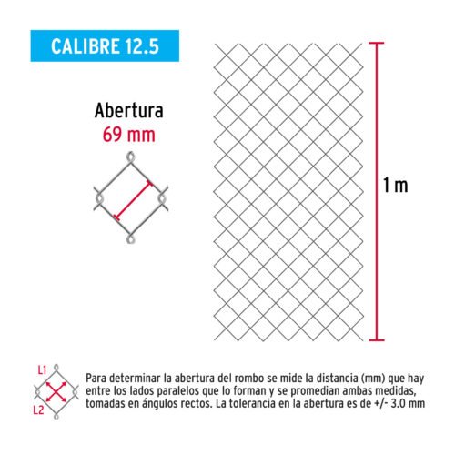 429572 42957 - Rollo malla ciclónica cal.12.5, 1x20m, abertura 69mm 21kg