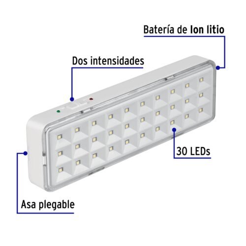 430071 43007 - Lámpara de emergencia de 30 Leds, 220 lm recargable, Volteck