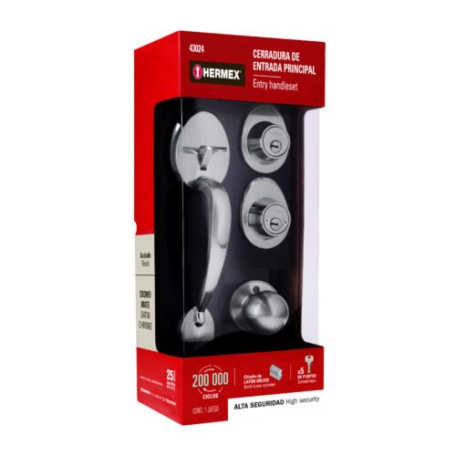 430245 43024 - Jaladera y perilla, Lugo llave-llave, cromo mate, HERMEX