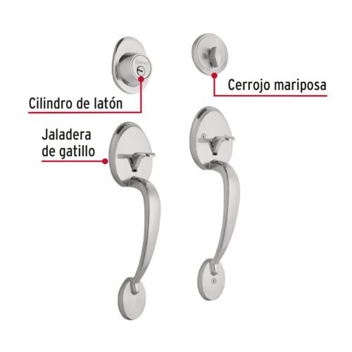 43028 - Doble jaladera y perilla, lugo mariposa, cromo mate, HERMEX