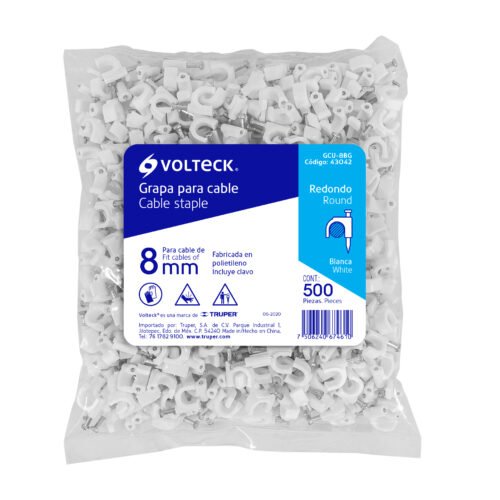 430424 43042 - Bolsa con 500 grapas blancas de 8 mm para cable redondo