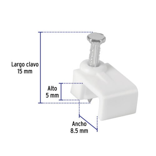 430452 43045 - Bolsa con 500 grapas blancas de 5 X 8.5 mm para cable plano