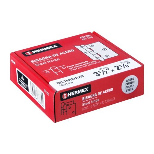 43190 - Bisagra rectangular 3-1/2" acero pulido, HERMEX