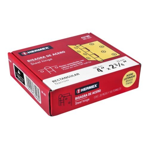 43198 - Bisagra rectangular 4" acero latonado, HERMEX