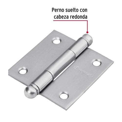 43220 - Bisagra cuadrada 2" acero inox, cabeza redonda, HERMEX