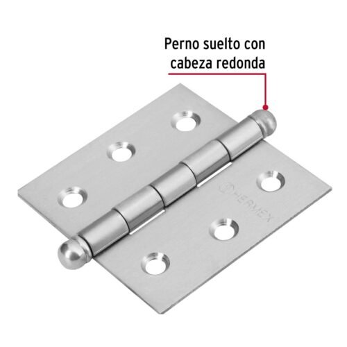 43221 - Bisagra cuadrada 2-1/2" acero inox, cabeza redonda, HERMEX