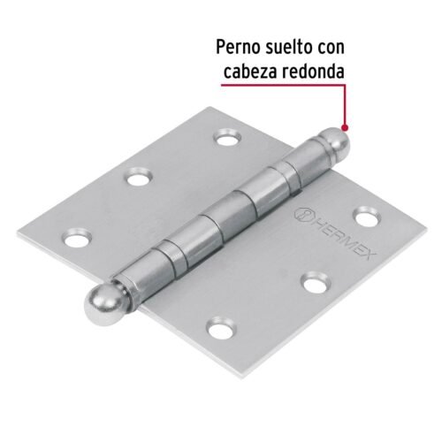 43223 - Bisagra cuadrada 3-1/2" acero inox, cabeza redonda, HERMEX