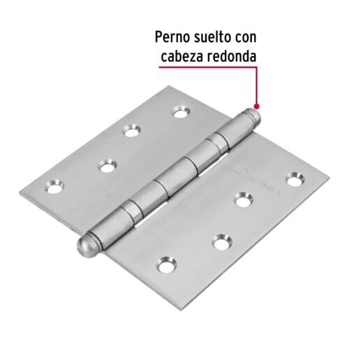 43224 - Bisagra cuadrada 4" acero inox, cabeza redonda, HERMEX