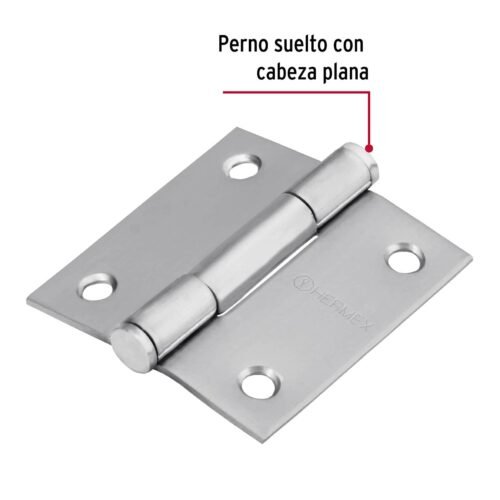 43225 - Bisagra cuadrada 2" acero inox, cabeza plana, HERMEX