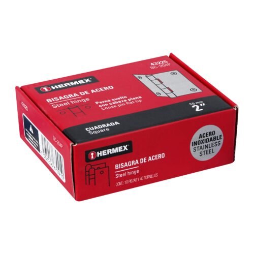 43225 - Bisagra cuadrada 2" acero inox, cabeza plana, HERMEX